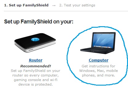 Setup Family Shield on computer