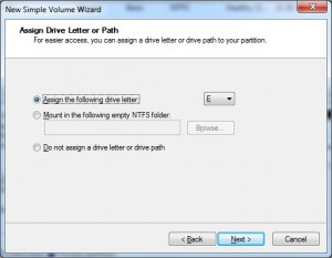 Assign drive letter or path for new partition