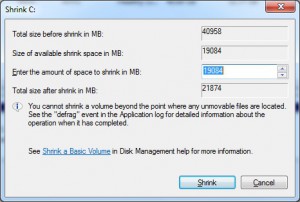 Choose amount of space before shrinking drive C