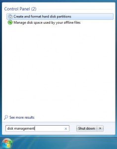 Find Disk Management Tool in Windows 7 using Windows Desktop Search