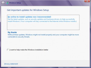 Get important updates during Windows 8 setup