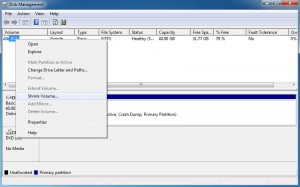 Shrink drive C in Windows 7 using Disk Management Tool