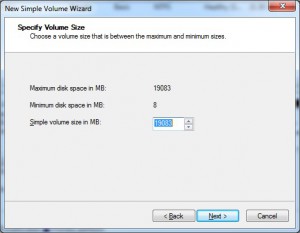 Specify volume size for new partition