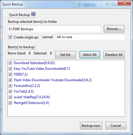 FEBE quick backup pack all firefox extensions in single xpi file