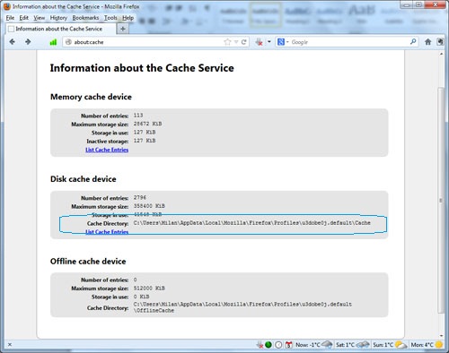Firefox cache folder location