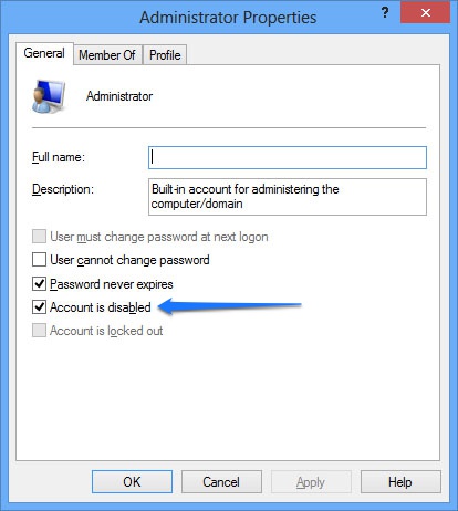 Administrator Properties in Windows 8 Pro