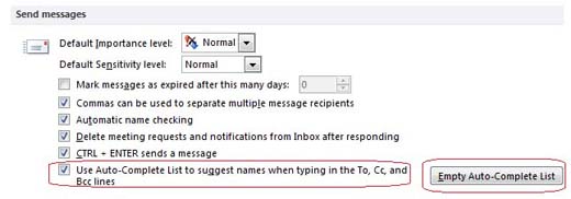 Send messages submenu in Outlook 2010