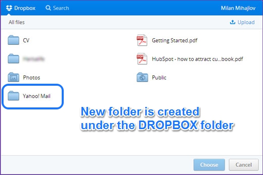 Yahoo Mail folder is created under the root folder