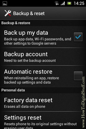 Enable Backup My Data on Android