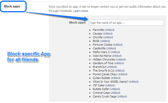 Block specific facebook apps