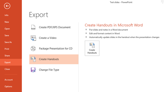 Create handouts in PowerPoint using built-in option