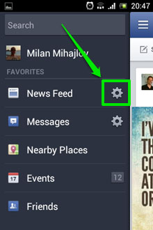 Facebook mobile news feed options