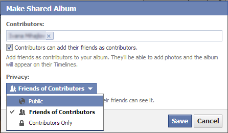 Choose contributors and select privacy for shared photo albums