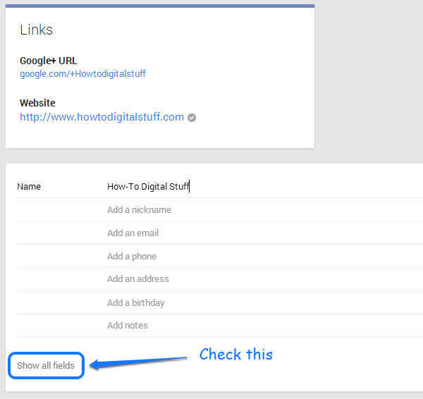 Google+ contact extended details
