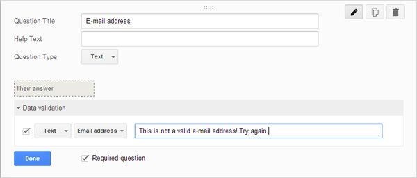 validate email address in google form