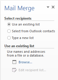 mail merge existing list