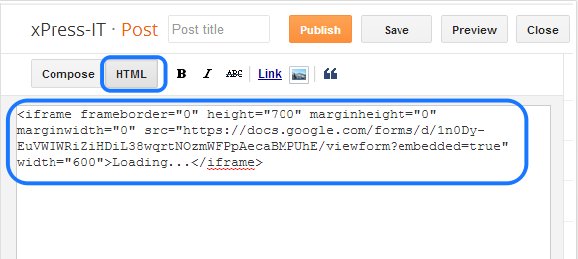 Embed Google form in Blogger