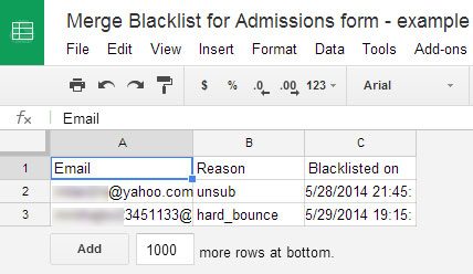 mail merge blacklist