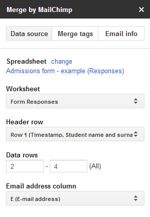 mail merge data source