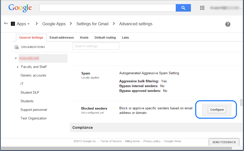 Google Apps advanced settings