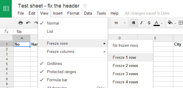 How to fix first row in Google Spreadsheet